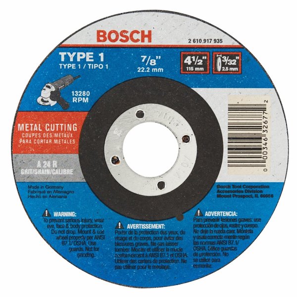 Bosch 4-1/2 in. D X 7/8 in. Aluminum Oxide Abrasive Cut-Off Wheel 1 pc CW1M450